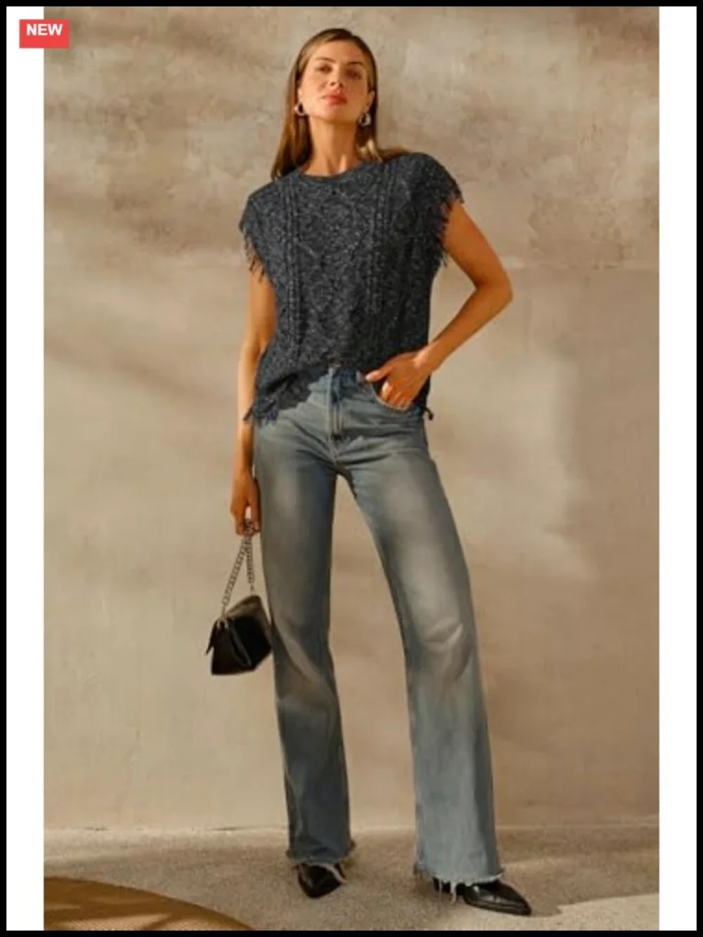 Women's Cozy Cotton Cable Knit Fringe Sweater Vest Western Fall